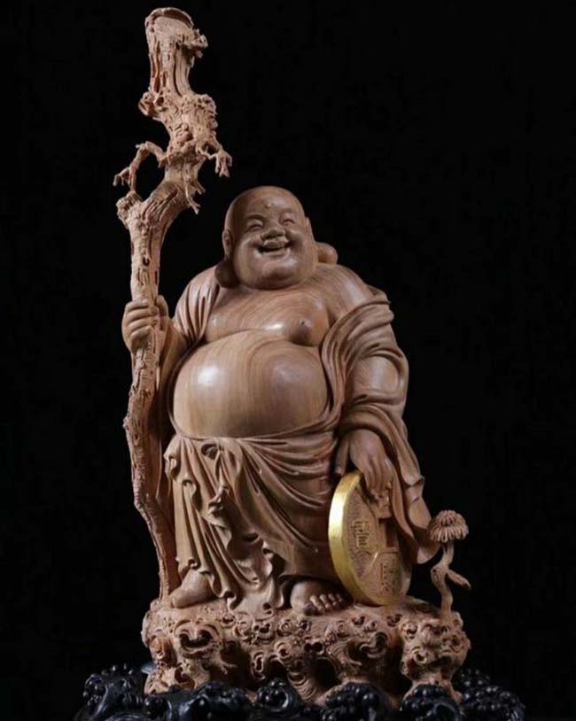 Tượng gỗ điêu khắc Tượng Phật Di Lặc Gỗ Tự Nhiên 