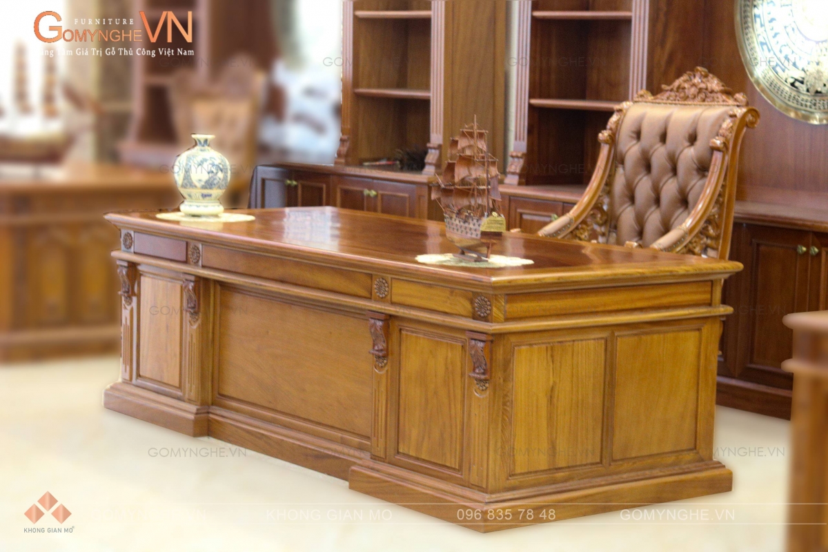 Bàn giám đốc gỗ tự nhiên gỗ gõ phong cách Châu Âu