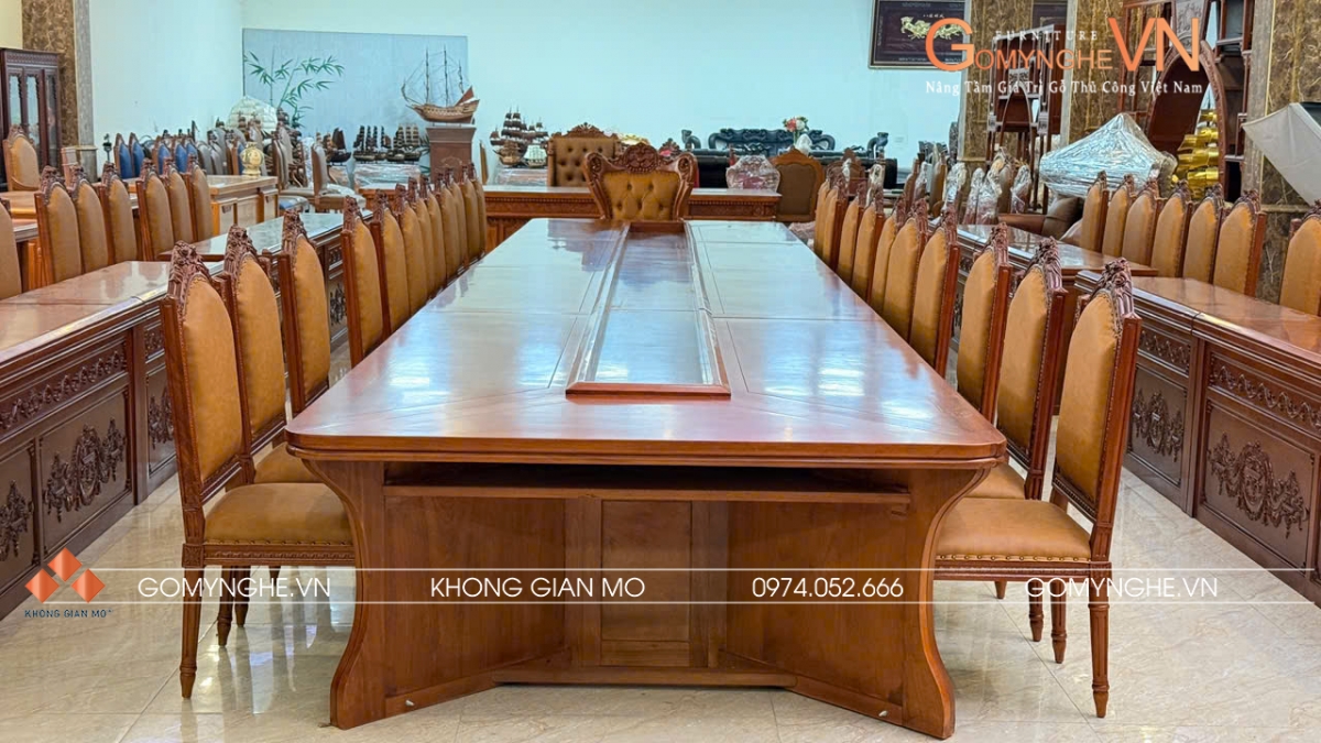 Bàn ghế họp lớn bộ bàn ghế họp gỗ gõ đỏ