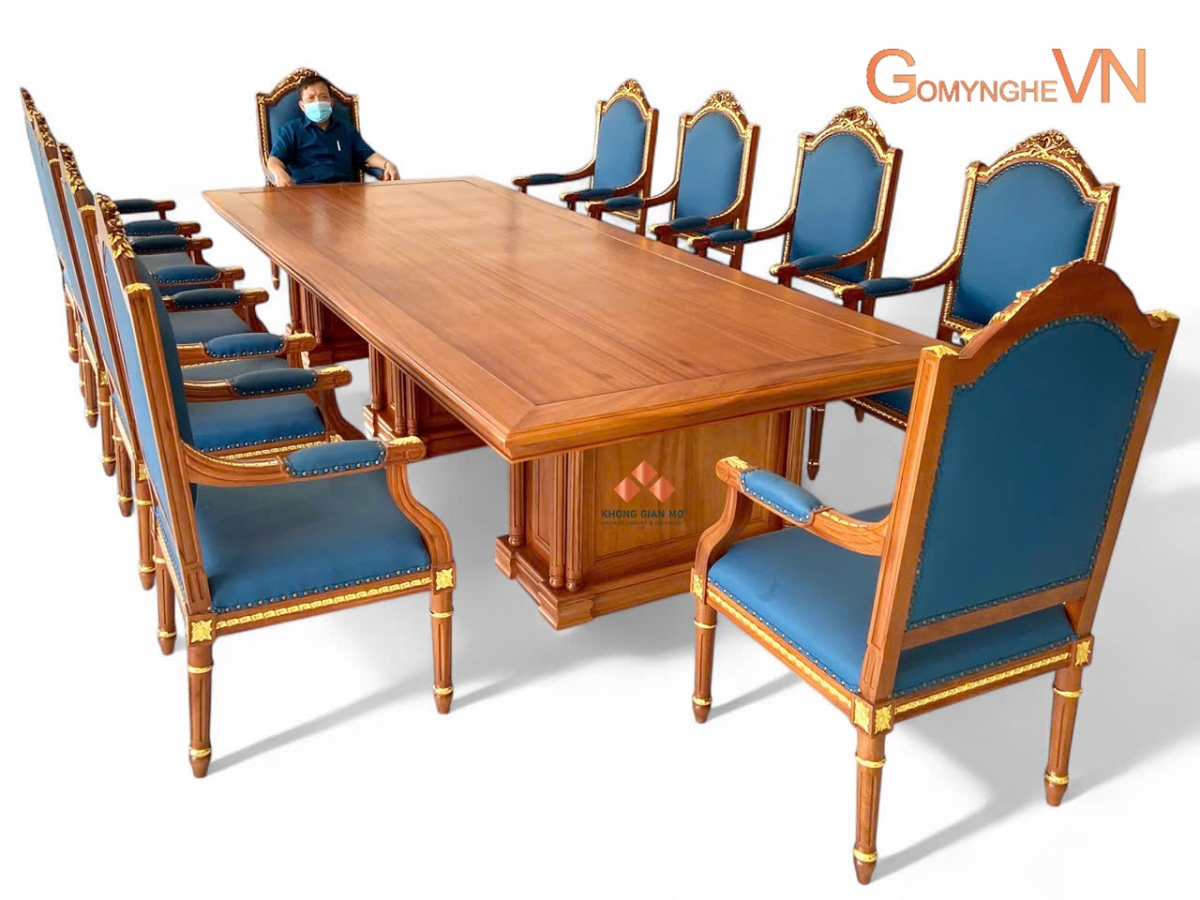 Bộ bàn ghế họp gõ gõ bọc da bàn họp ghê họp gỗ tự nhiên