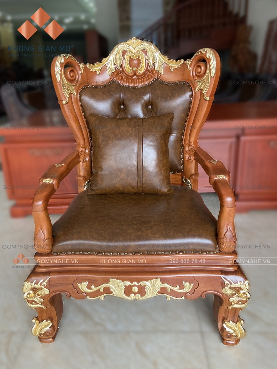 Ghế chủ tịch cổ điển mạ vàng 24K gỗ gõ đỏ Ghế chủ tịch cổ điển mạ vàng 24K gỗ gõ đỏ