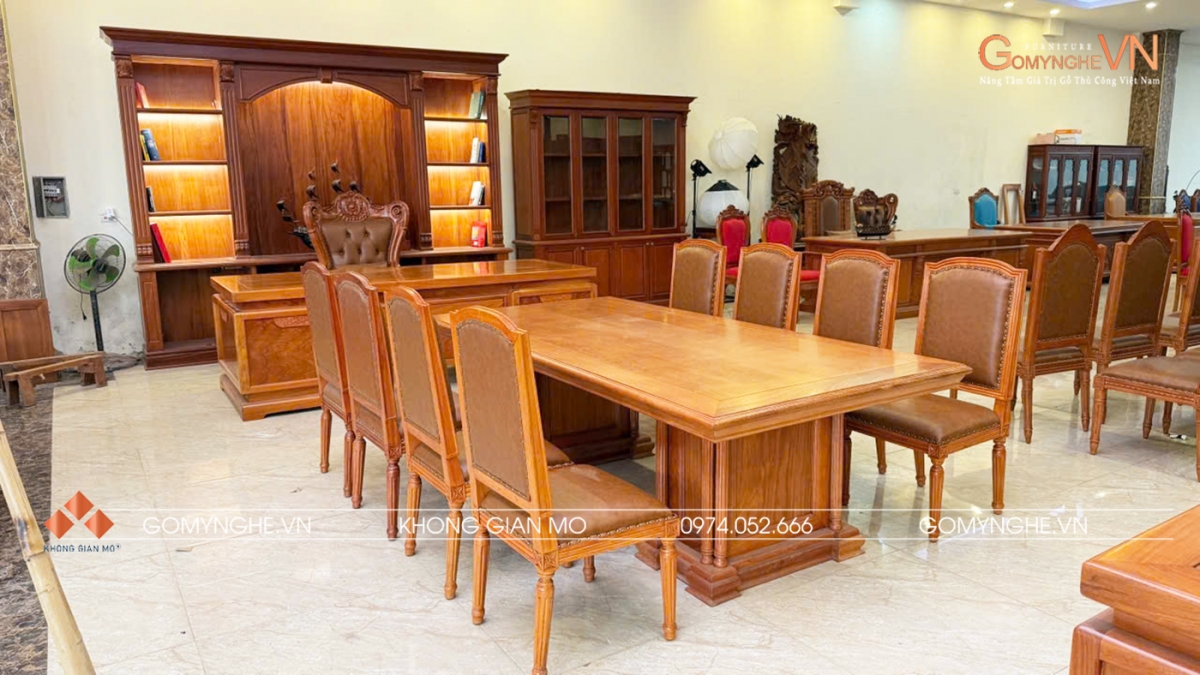 Bộ bàn ghế họp Bộ bàn họp 2.4m ghế tự nhiên chân tĩnh