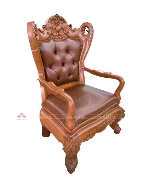 Ghế chủ tịch hoàng gia gỗ gõ đỏ bọc da nâu