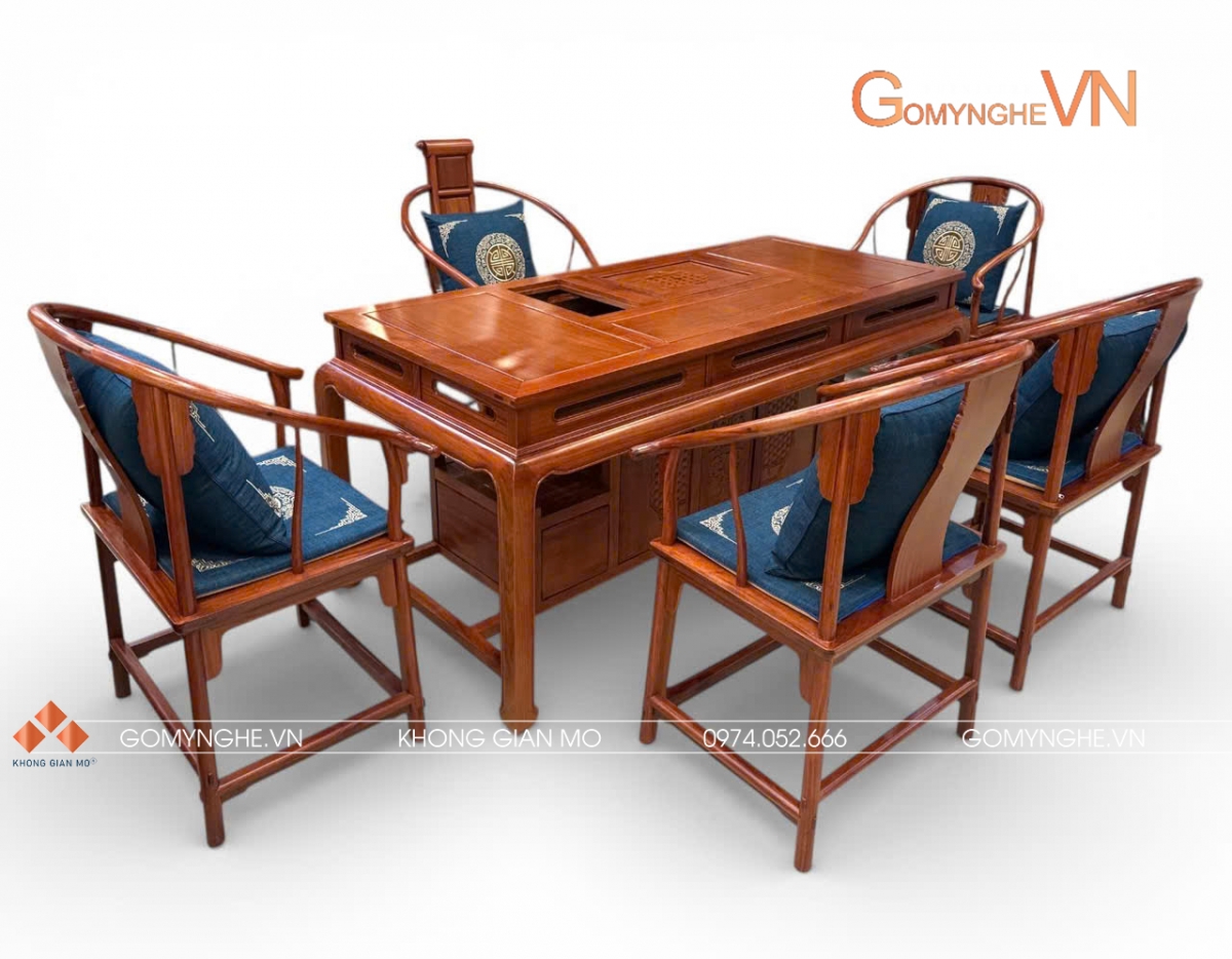 Bộ bàn ghế uống trà đạo dành cho người đam mê trà, chất liệu gỗ tự nhiên hương