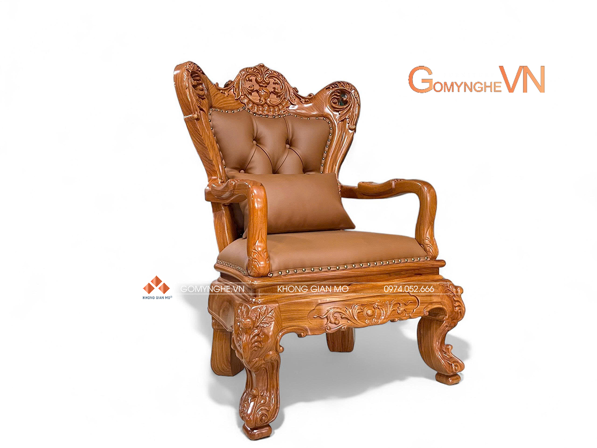 Ghế chủ tịch Ghế chủ tịch gỗ gõ đỏ bọc da công nghiệp màu nâu cao cấp, thiết kế sang trọng, chạm khắc tinh xảo, kích thước 80 x 127 cm phù hợp phòng giám đốc, phòng chủ tịch và văn phòng lãnh đạo.