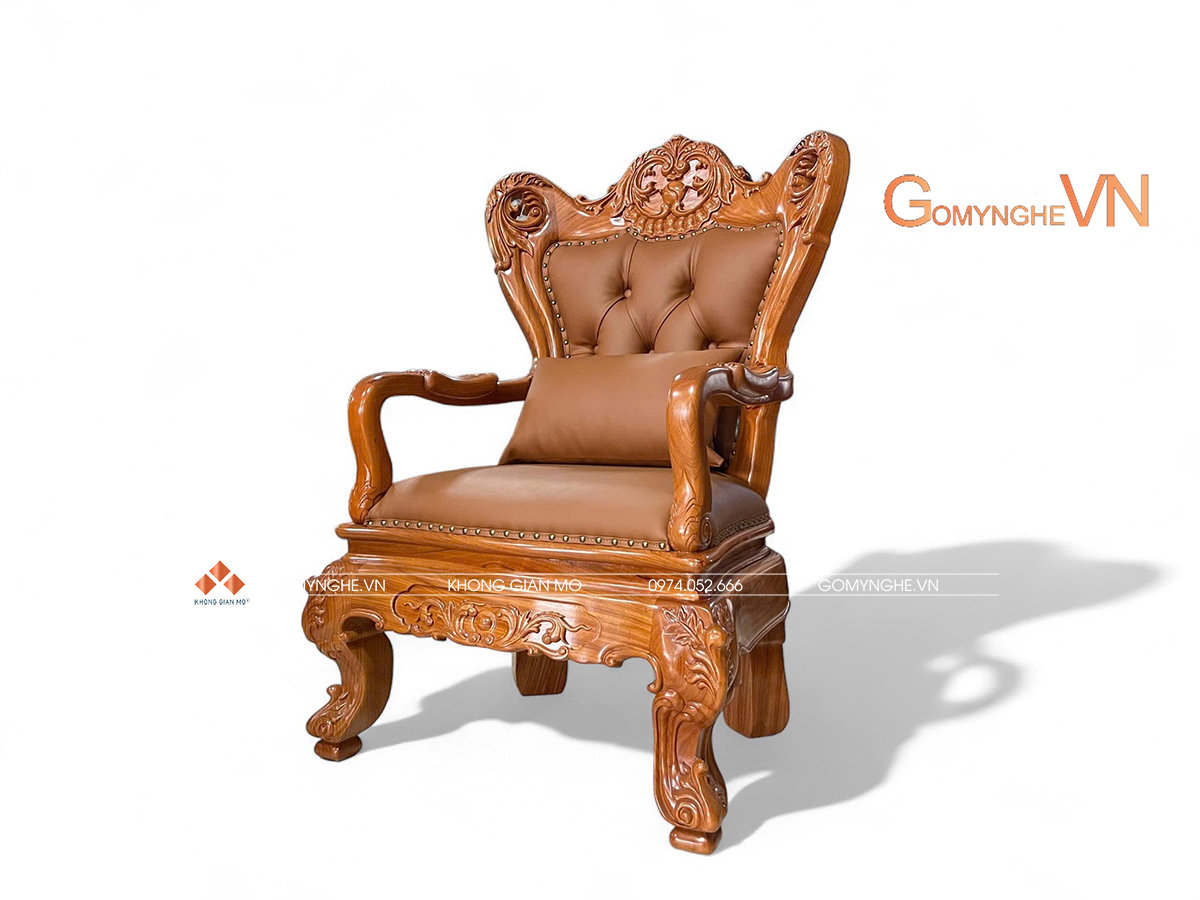 Ghế chủ tịch Ghế chủ tịch gỗ gõ đỏ bọc da công nghiệp màu nâu cao cấp, thiết kế sang trọng, chạm khắc tinh xảo, kích thước 80 x 127 cm phù hợp phòng giám đốc, phòng chủ tịch và văn phòng lãnh đạo.
