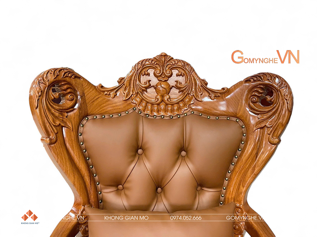 Ghế chủ tịch Ghế chủ tịch gỗ gõ đỏ bọc da công nghiệp màu nâu cao cấp, thiết kế sang trọng, chạm khắc tinh xảo, kích thước 80 x 127 cm
