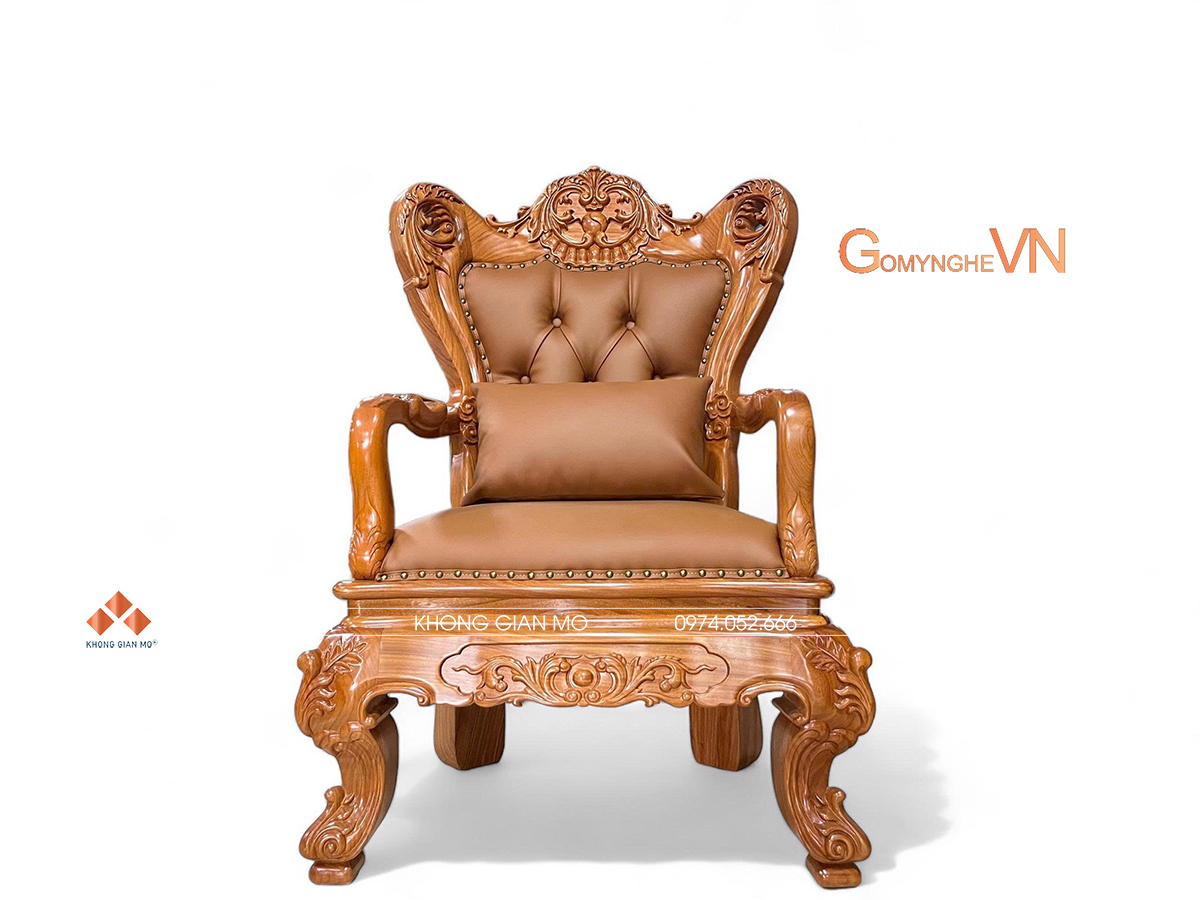 Ghế Chủ tịch Ghế chủ tịch gỗ gõ đỏ bọc da công nghiệp màu nâu cao cấp, thiết kế sang trọng, chạm khắc tinh xảo, kích thước 80 x 127 cm phù hợp phòng giám đốc, phòng chủ tịch và văn phòng lãnh đạo.