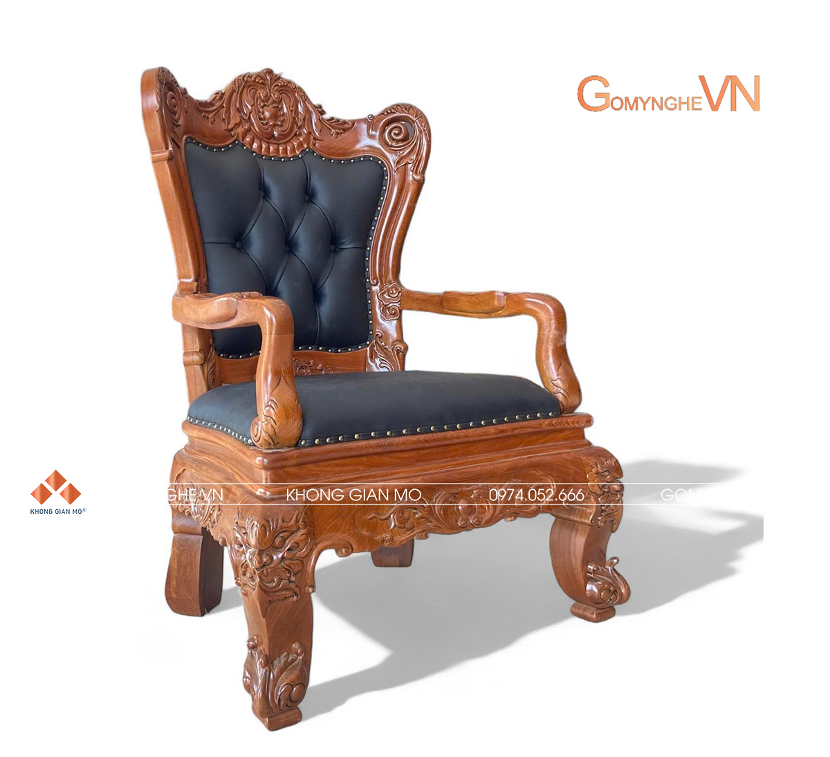 Ghế chủ tịch bọc da xanh tím than gỗ gõ đỏ