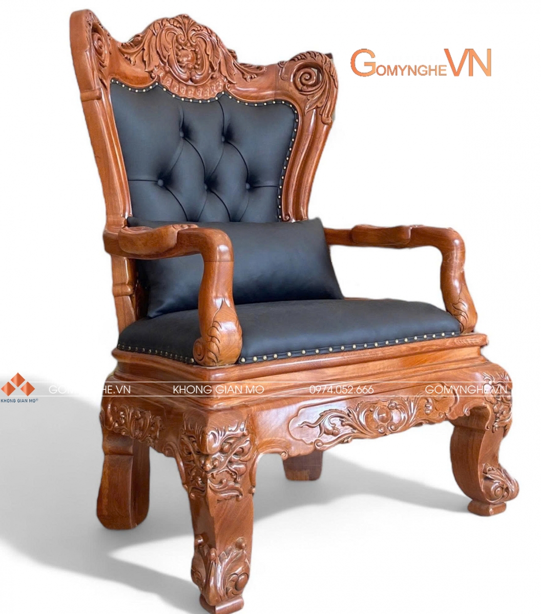 Ghế chủ tịch bọc da xanh tím than gỗ gõ
