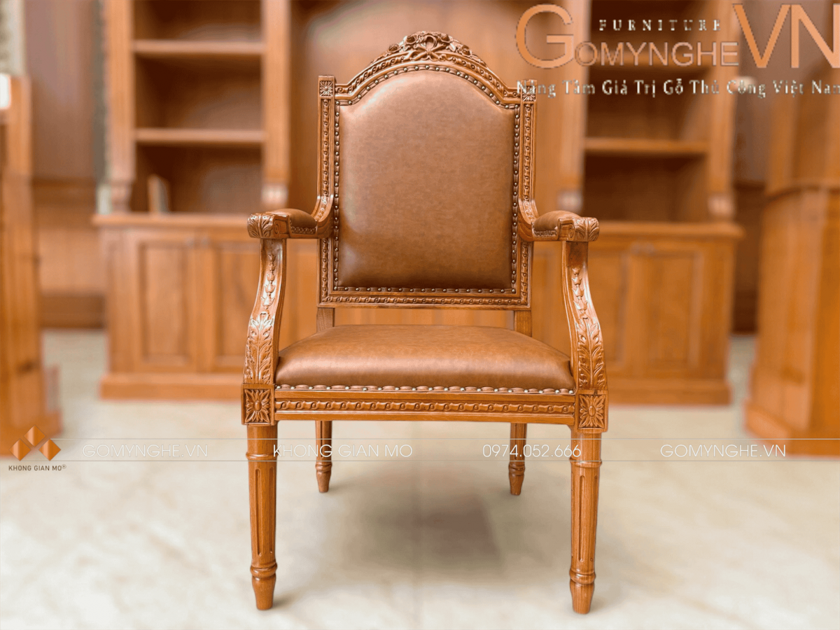 Ghế giám đốc gỗ gõ tẹ nhiên bọc da simili cao cấp