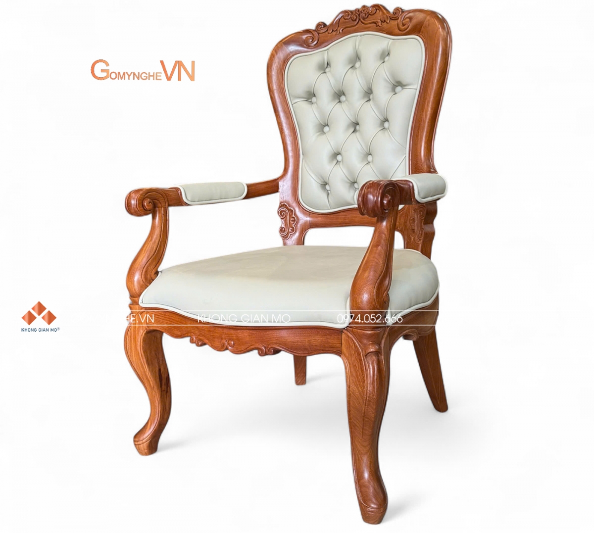 Ghế giám đốc nữ bọc mầu kem thanh lịch, chất liệu gỗ gõ đỏ