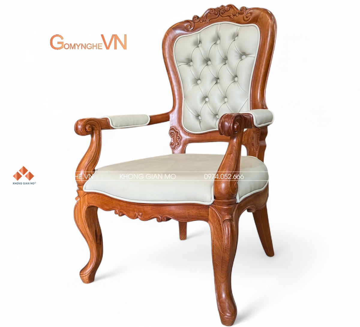 Ghế giám đốc nữ bọc mầu kem thanh lịch, chất liệu gỗ gõ đỏ