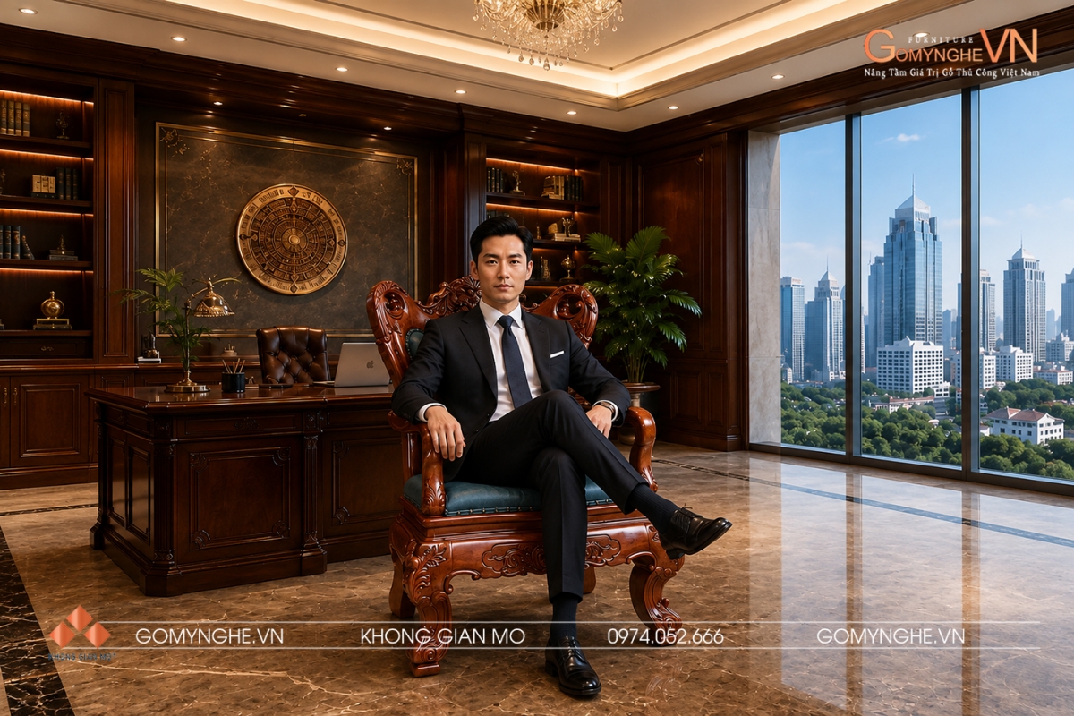 Ghế chủ tịch Ghế lãnh đạo, chủ tịch gỗ gõ đỏ bọc da thật