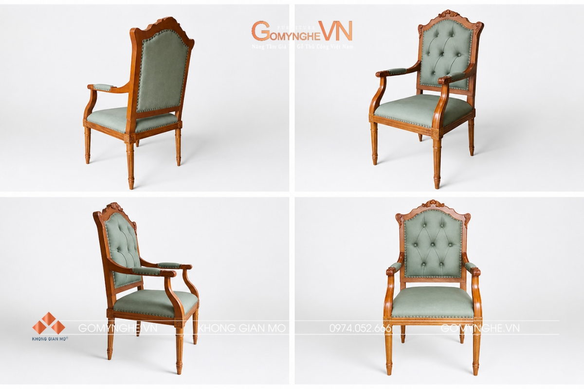 Ghế giám đốc gỗ gõ tự nhiên bọc da xanh lam