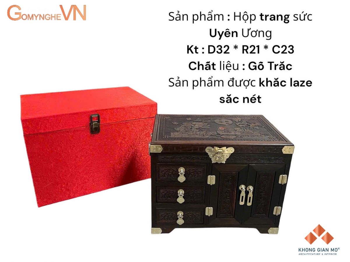 Hộp đựng trang sức băng gỗ trắc