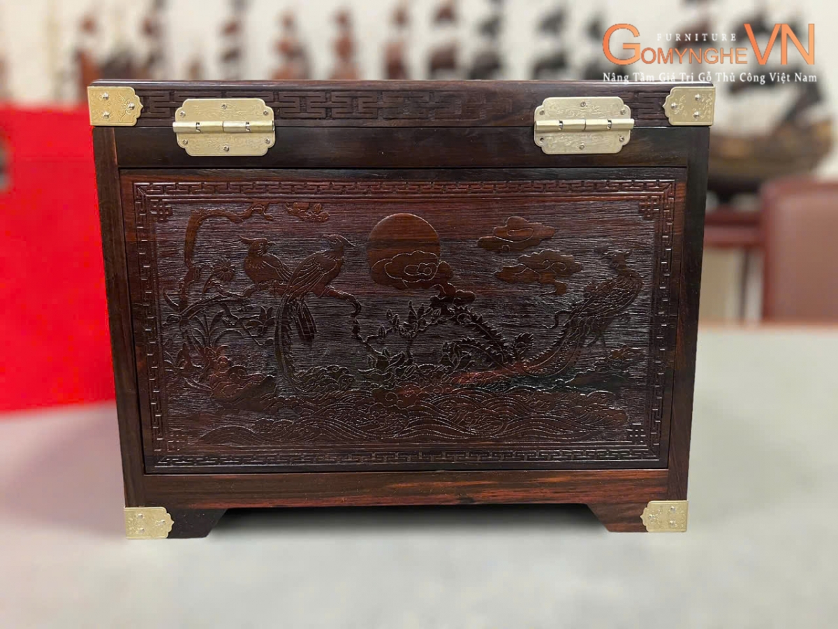 Hộp đựng trang sức rồng phượng gỗ trắc