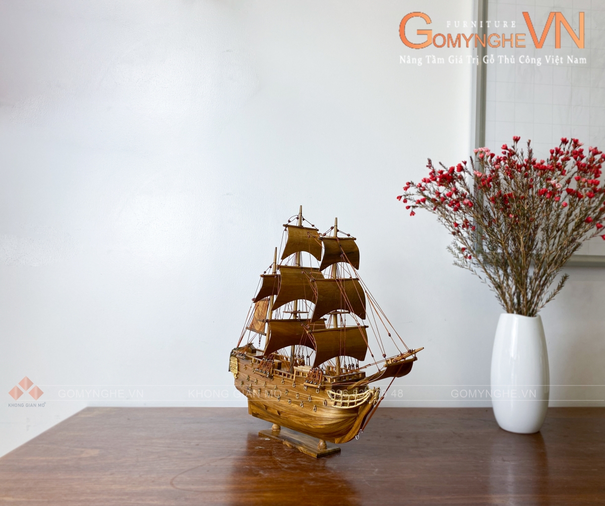 Mô hình thuyền buồm gỗ và ý nghĩa phong thủy