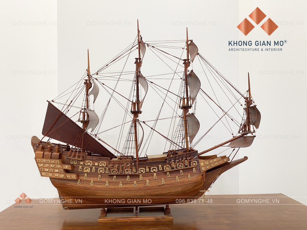 mô hình thuyền buồm gỗ hương 