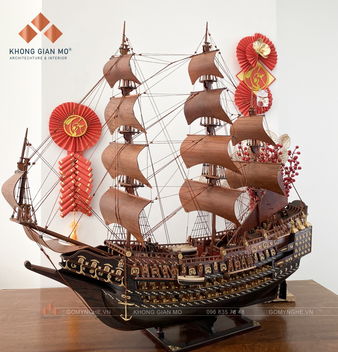mô hình thuyền gỗ trắc - thuyền thuận buồm xuôi gió 