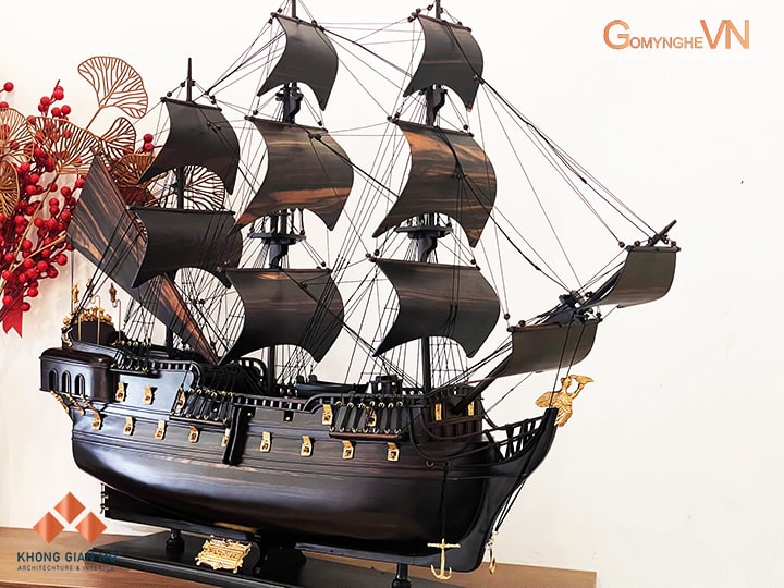 thuyền gỗ thủ công gỗ mun 