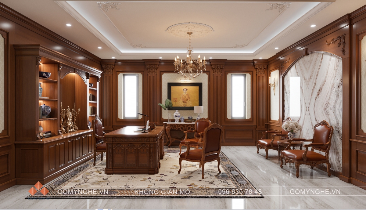 Phòng giám đốc sử dụng toàn bộ là gỗ gõ đỏ