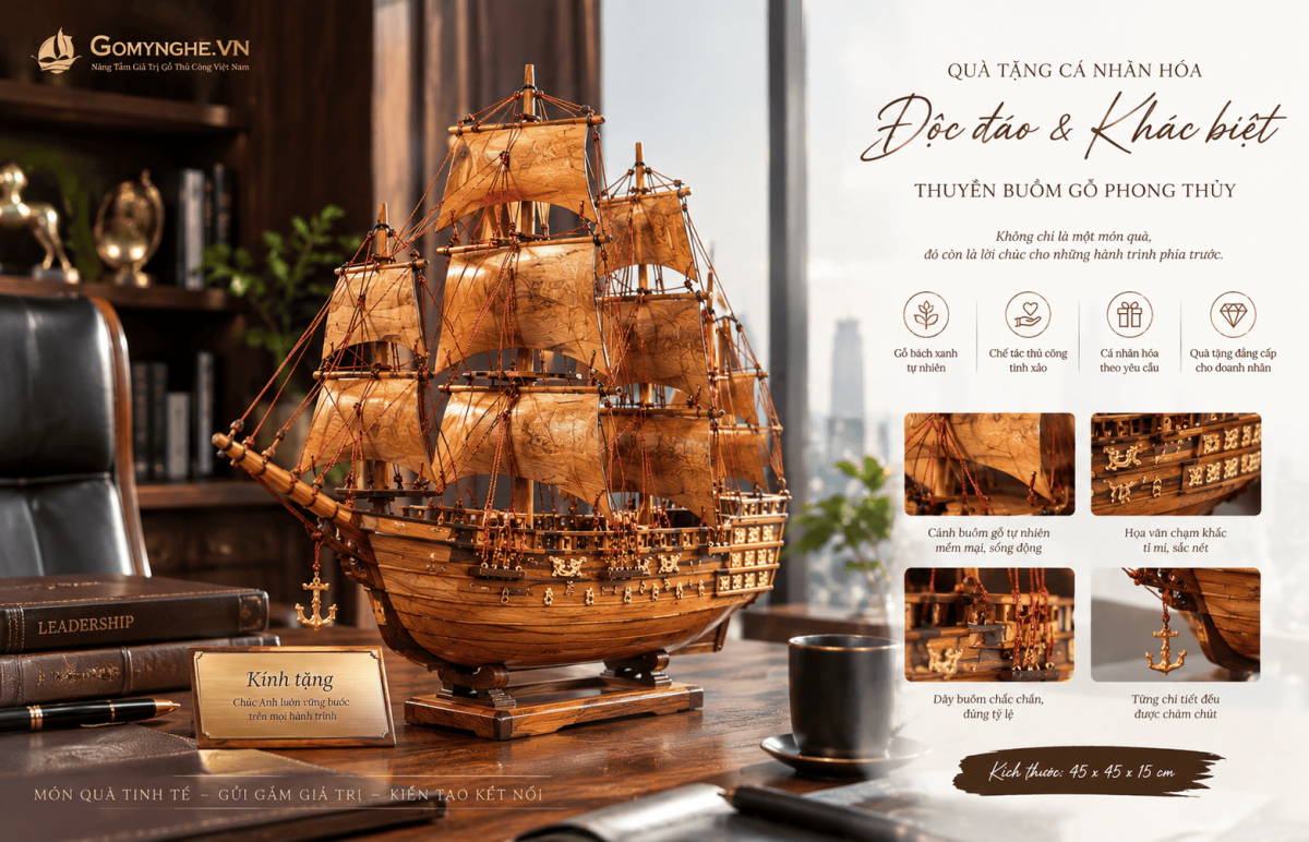 Thuyền buồm gỗ, quà tặng doanh nhân, ý nghĩa phong thủy