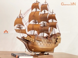 MÔ HÌNH THUYỀN CHIẾN CỔ ANH QUỐC ĐẶC BIỆT BẰNG GỖ BÁCH XANH THƠM|60X65CM