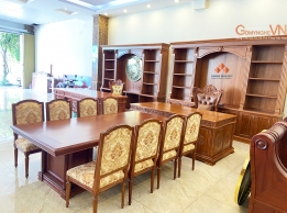 Bộ Bàn Ghế Họp Gỗ Gõ Đỏ Tự Nhiên 2m4 Gồm 8 Ghế Họp Không Tay