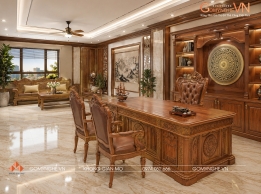 Bàn Giám Đốc Trống Đồng Gỗ Gõ Đỏ 2m2 Cao Cấp