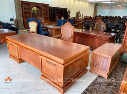 Combo Bàn Ghế Lãnh Đạo Gỗ Gõ Đỏ Sơn PU Kèm Tủ Phụ Hiện Đại