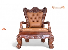 Ghế Chủ Tịch Gỗ Gõ Đỏ Sơn Màu Óc Chó – Bọc Da Bò Cao Cấp - GCT 01