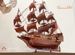 Mô hình thuyền buồm gỗ hương 80x85x17cm – Mẫu thuyền gỗ thủ công trang trí sang trọng