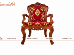 Ghế Lãnh Đạo Nữ Gỗ Gõ Đỏ Bọc Vải Đỏ Hoa Văn Sang Trọng