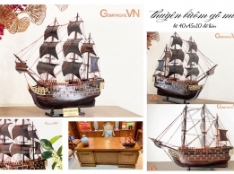 Mô Hình Thuyền Gỗ Mun Thuận Buồm Xuôi Gió 40x45x10cm