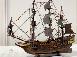 Thuyền gỗ nhỏ mô hình thuyền trưng bày gỗ trắc 40cm