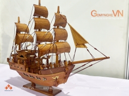 Mô hình thuyền gỗ gõ Thái Lan 40cm | Decor phong thủy sang trọng