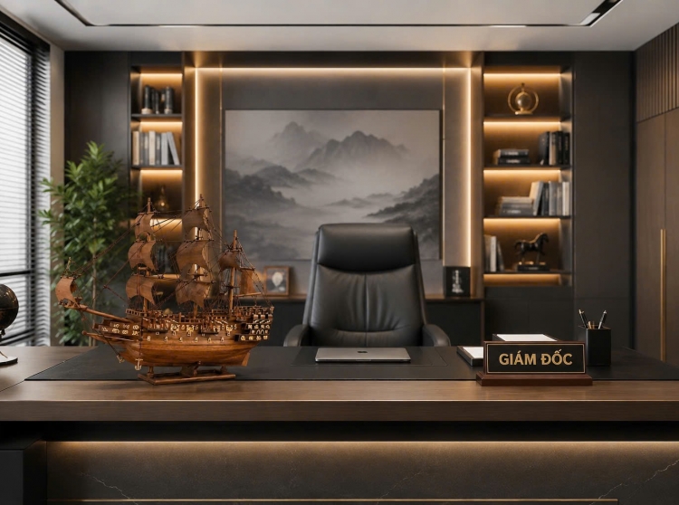 Vì sao mô hình thuyền buồm gỗ luôn được chọn để decor bàn làm việc giám đốc?