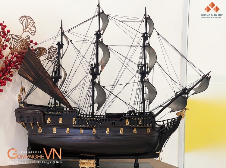 Thuyền buồm gỗ Black Pearl (Ngọc Trai Đen) – Tuyệt tác Decor sang trọng cho không gian đẳng cấp