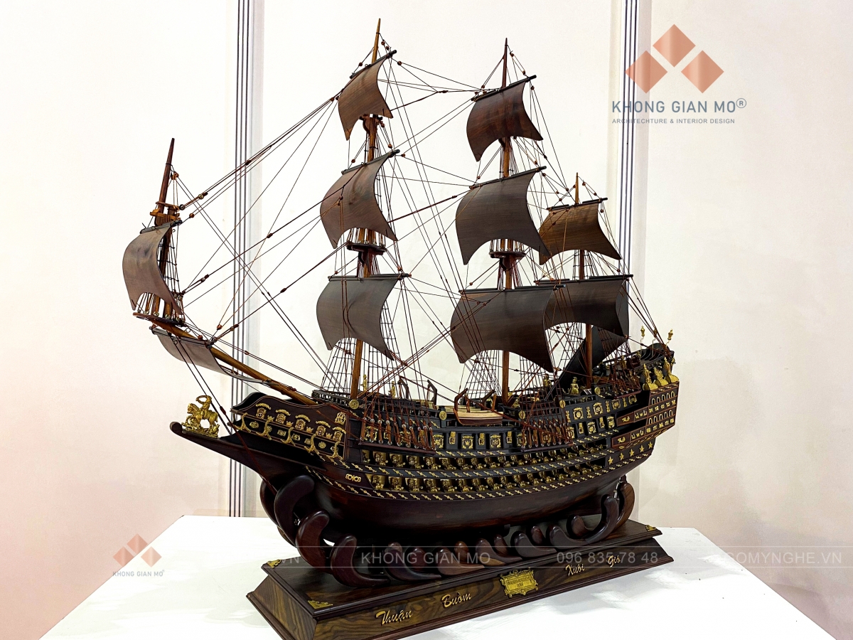 Thuyền buồm phong thủy Thuyền buồm phong thủy gỗ trắc kích thước lớn