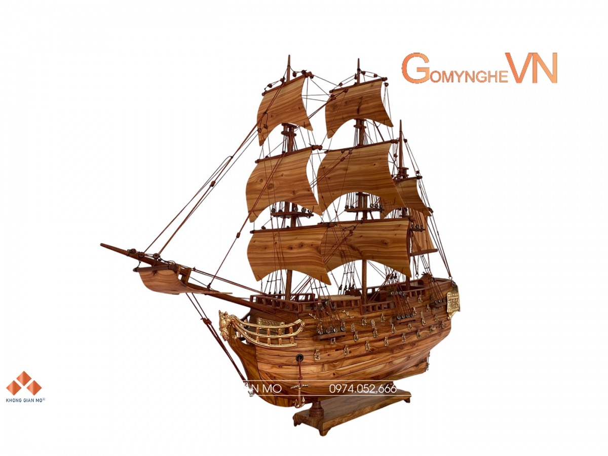 thuyền buồm phong thủy gỗ sưa decor bàn làm việc kt 40x45x10