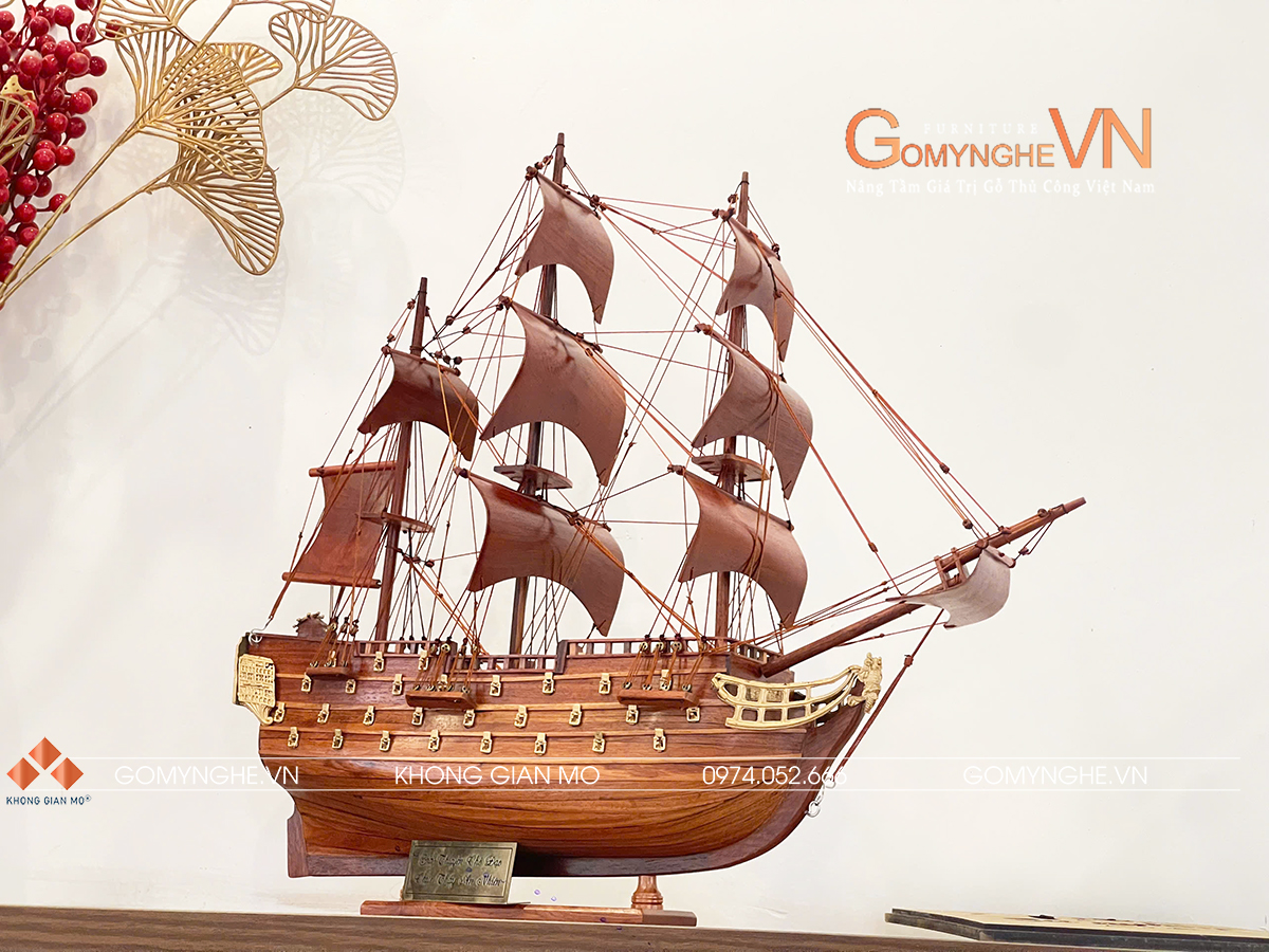 Thuyền gỗ để bàn làm việc Mô hình thuyền gỗ hương để bàn làm việc, món quà tặng độc đáo