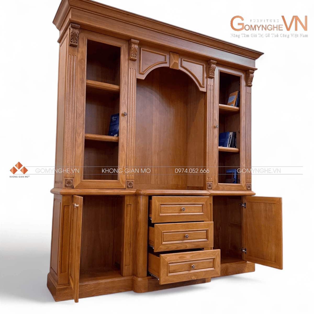 Tủ tài liện gỗ gõ đỏ sơn PU cao cấp