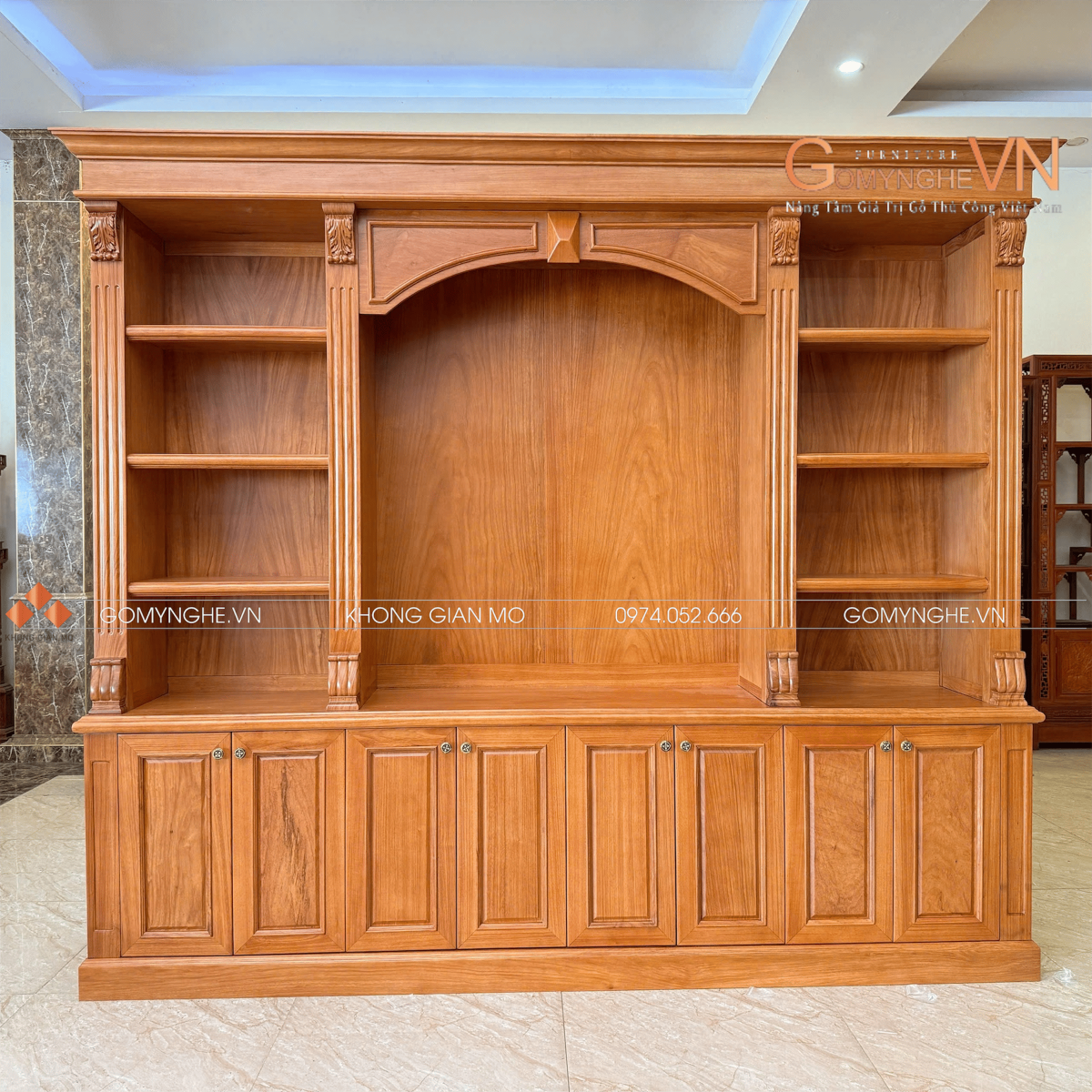 Tủ tài liệu gỗ gõ đỏ tự nhiên, sơn PU hoàn thiện