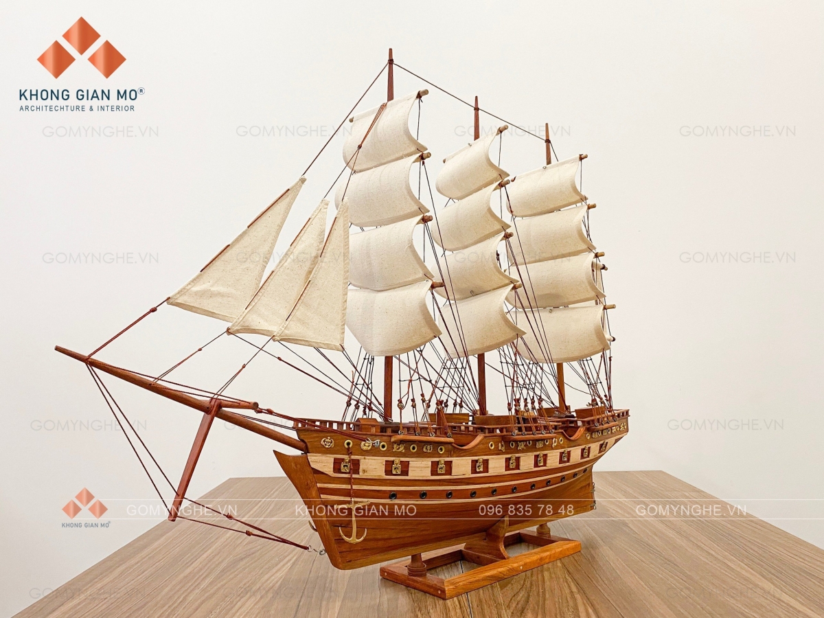 Mô hình thuyền gỗ thuyền trang trí tàu chở hàng Jylland Thân dài 60cm